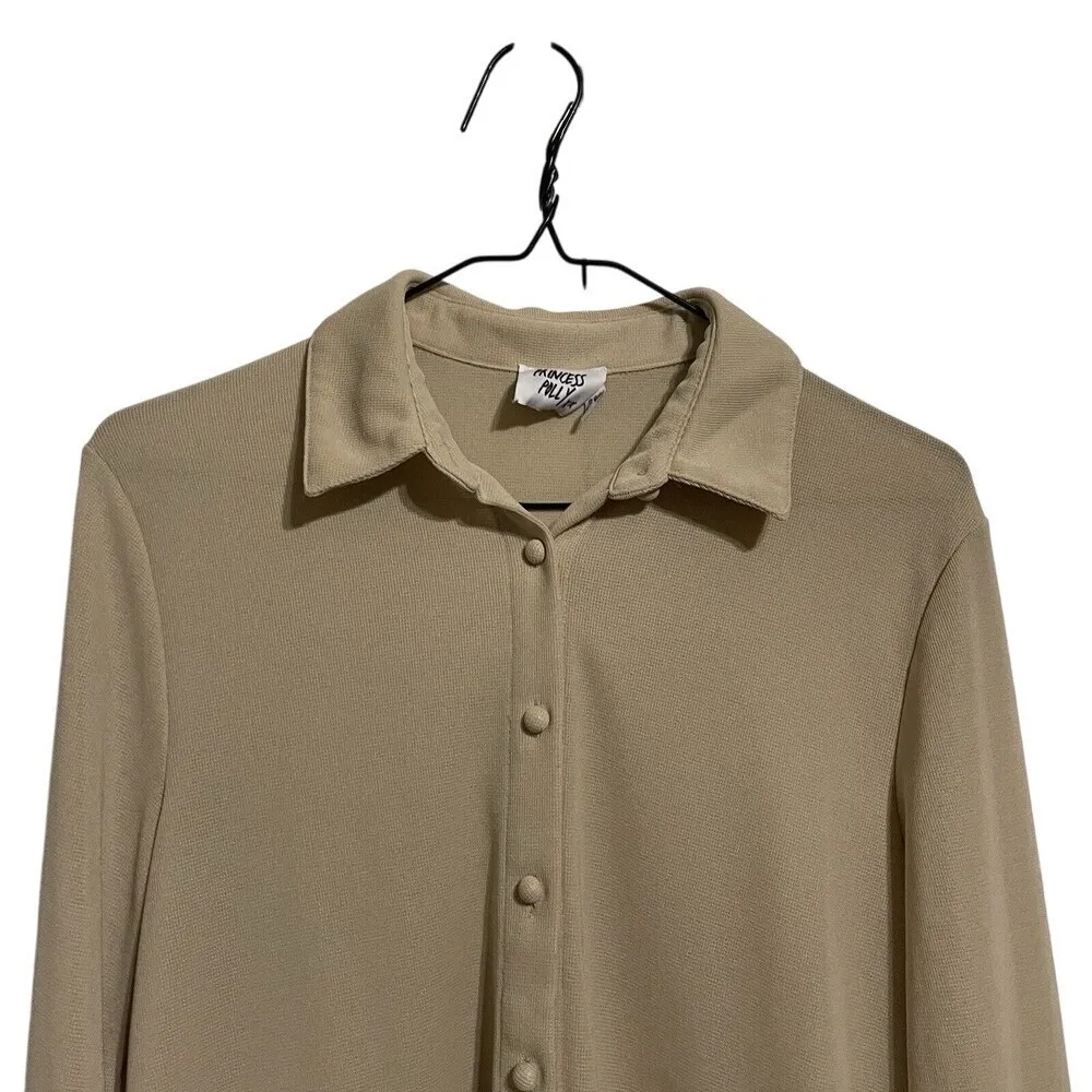 Princess Polly Button Down Long Sleeve Blouse Top‎ Beige XXS - Image 7