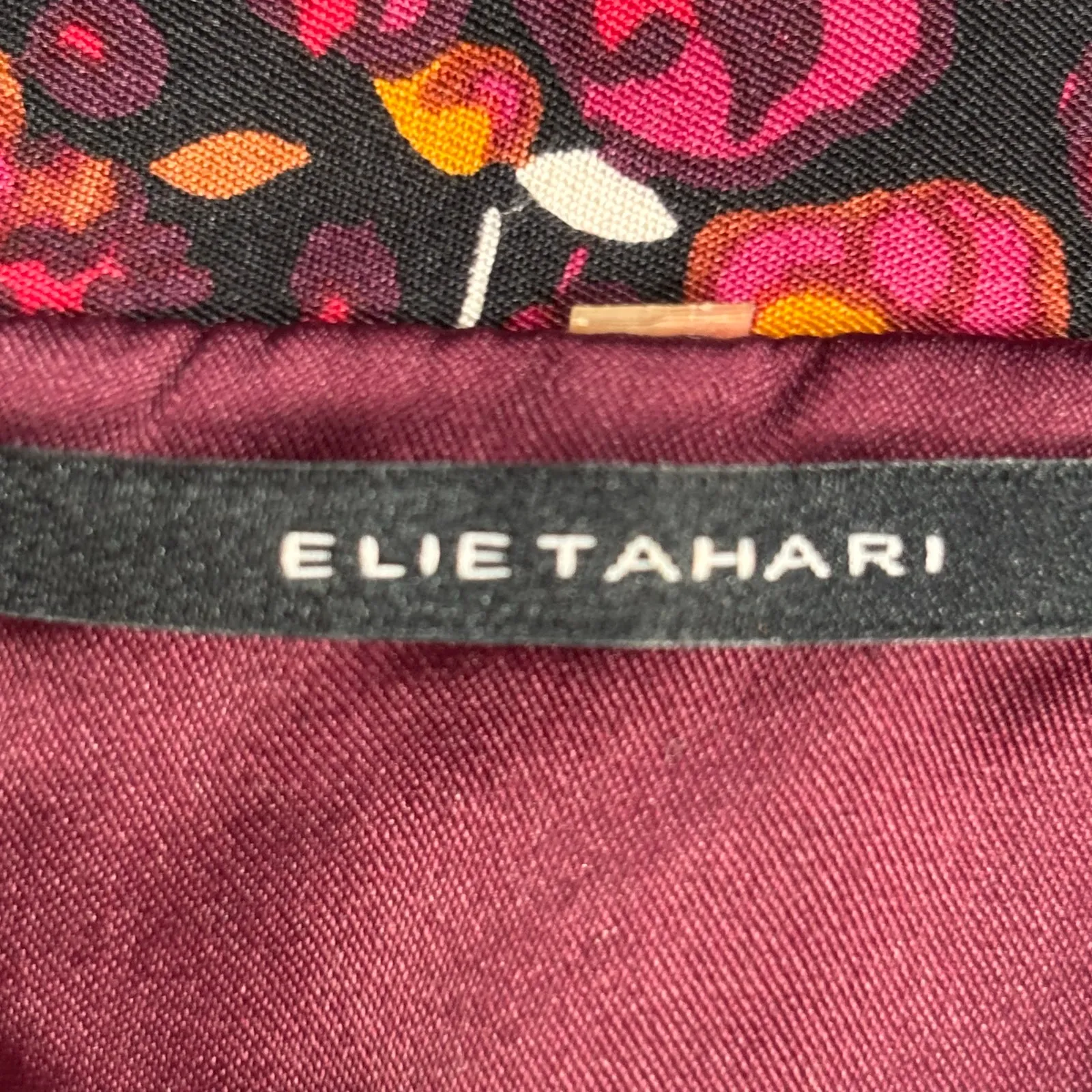 Elie Tahari Silk Floral Roll Neck Sleeveless A-Line Dress Pink Orange Black - Image 10