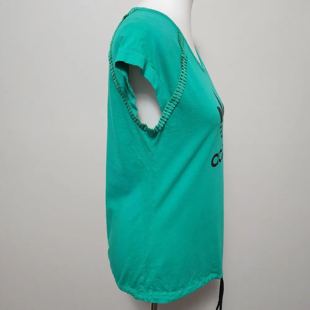 Adidas Green & Black Trefoil Logo Drawstring Waist Short Sleeve Tee Size Medium - Image 4