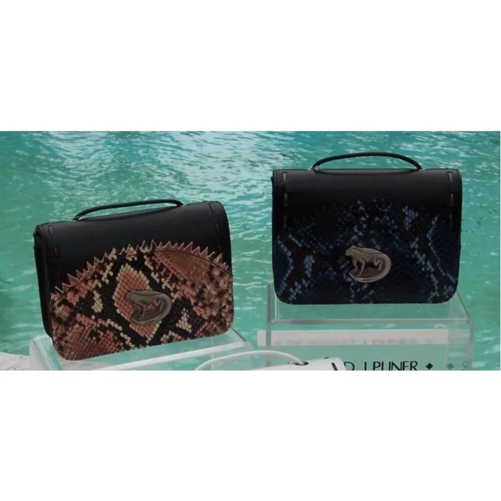 DONALD PLINER PITONE Reptile Snake LEATHER PURSE HAND BAG Shoulder Arm $275 NWT Brown - Image 9