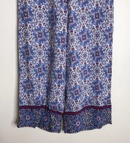 Loft Fluid Wide Leg Crop Pants in Medallion Linen Blend ladies size medium - Image 5