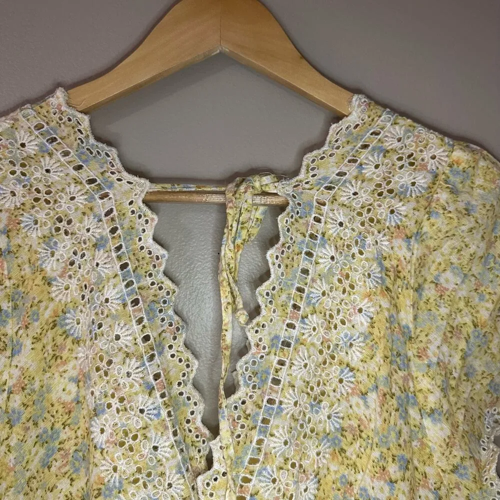 American Eagle Yellow Tiered Mini Dress with Lace Detail Size Large Tall - Image 6