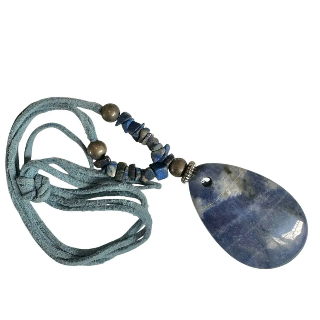 Artisan Blue Sodalite Pendant Necklace on Suede Cord - Image 8