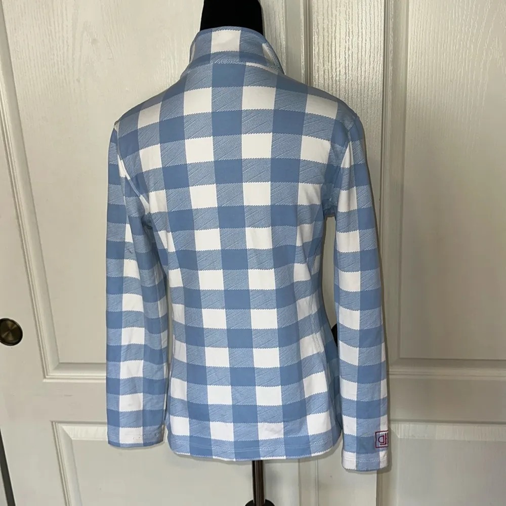 LIZZIE DRIVER BLUE GINGHAM PLAID HALF ZIP GOLF PULLOVER - Image 2