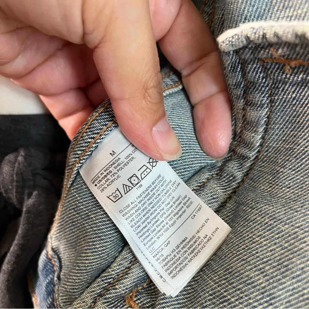 GAP‎ Sherpa Lined Blue Jean Denim Button Jacket Trucker Womens Medium - Image 5