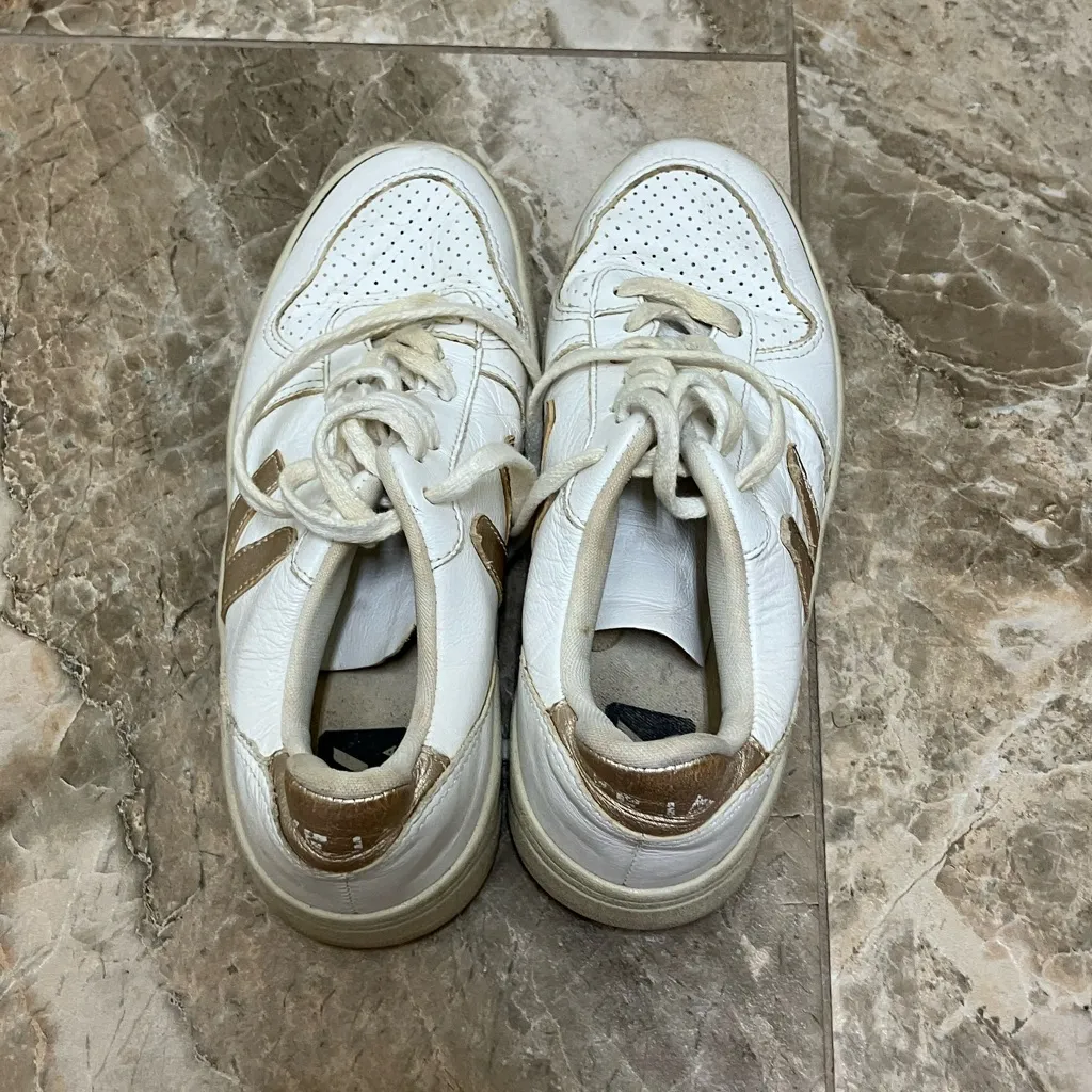 Veja White and Gold Sneakers - Image 6