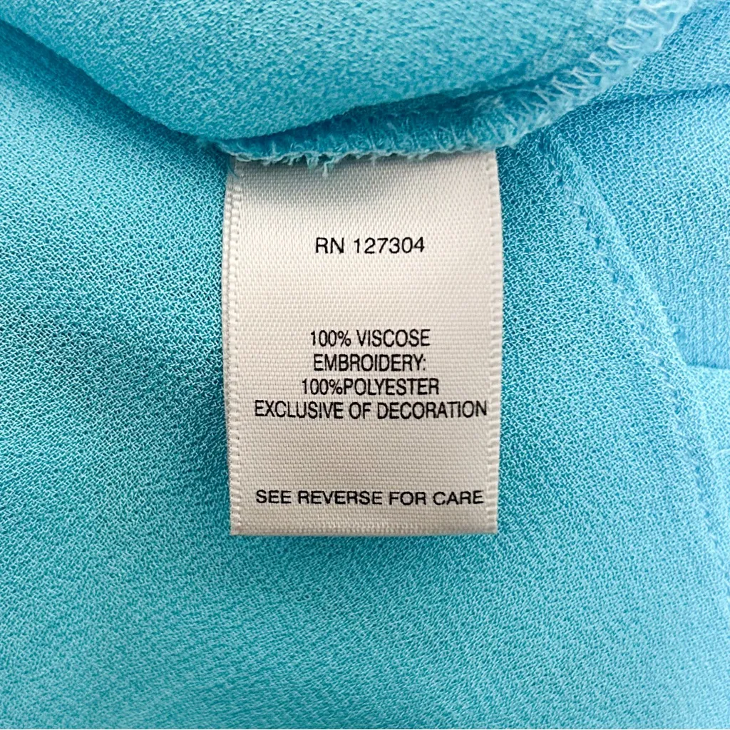 John Mark Blue Chiffon Floral Embroidered 3/4 Sheer Sleeve Notch V Neck Tunic 2X - Image 8