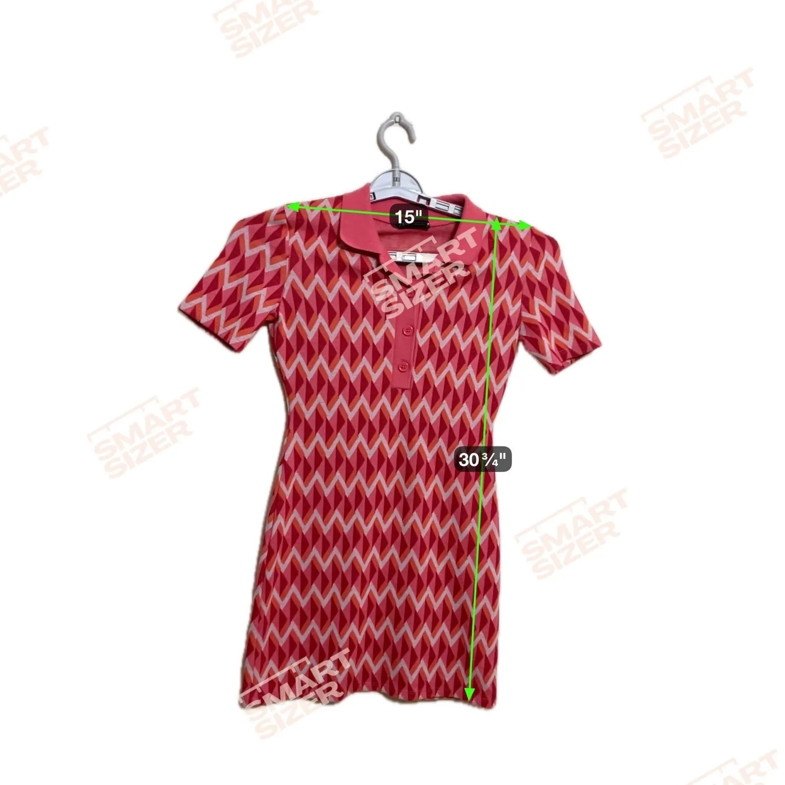 Zara Knit Jacquard Collar Polo Mini Geometric Print Red Pink women's‎ dress M - Image 14