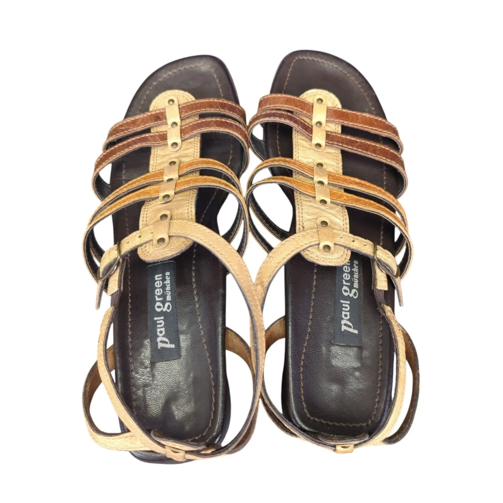 Paul Green Womens 7 Leather Gladiator Sandals Strappy Buckle Brown Tan 5.5 51322 - Image 4