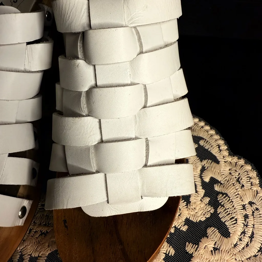 Free People White Leather Wooden Clog Sandals | EU 38 / US 8 | MSRP $148 - Image 7