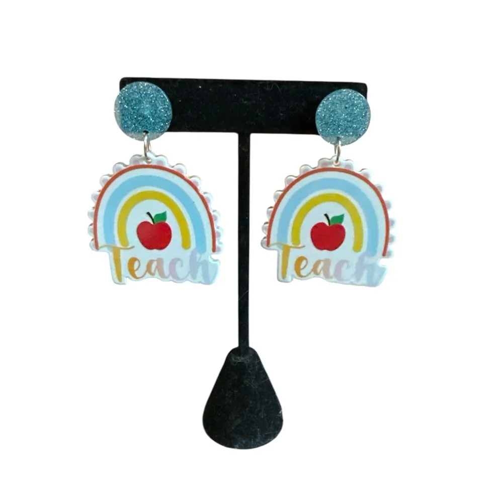 3/$20 Rainbow Apple Teacher Earrings - Image 3