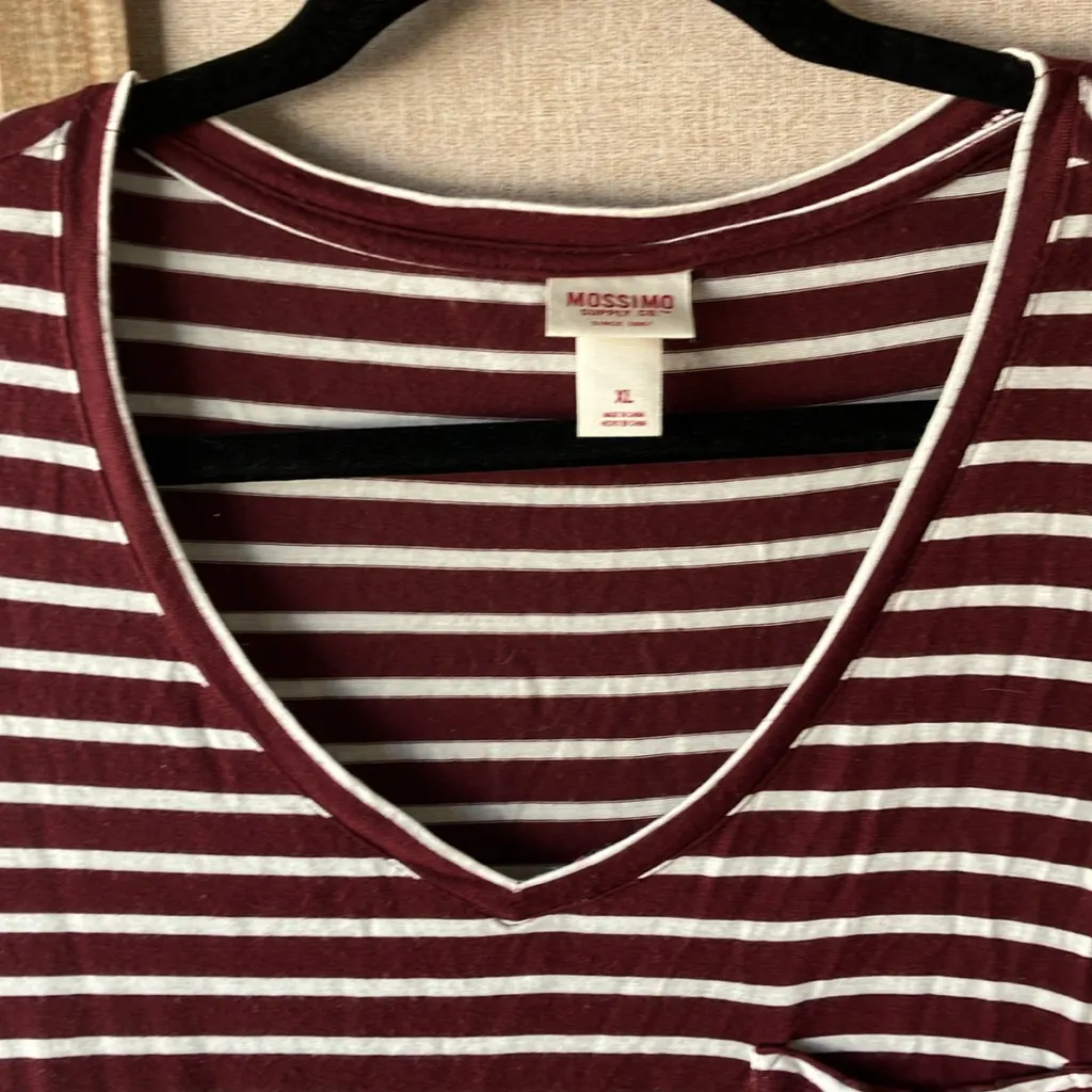 FINAL MARKDOWN Mossimo Maroon and White Striped Shirt xl - Image 6