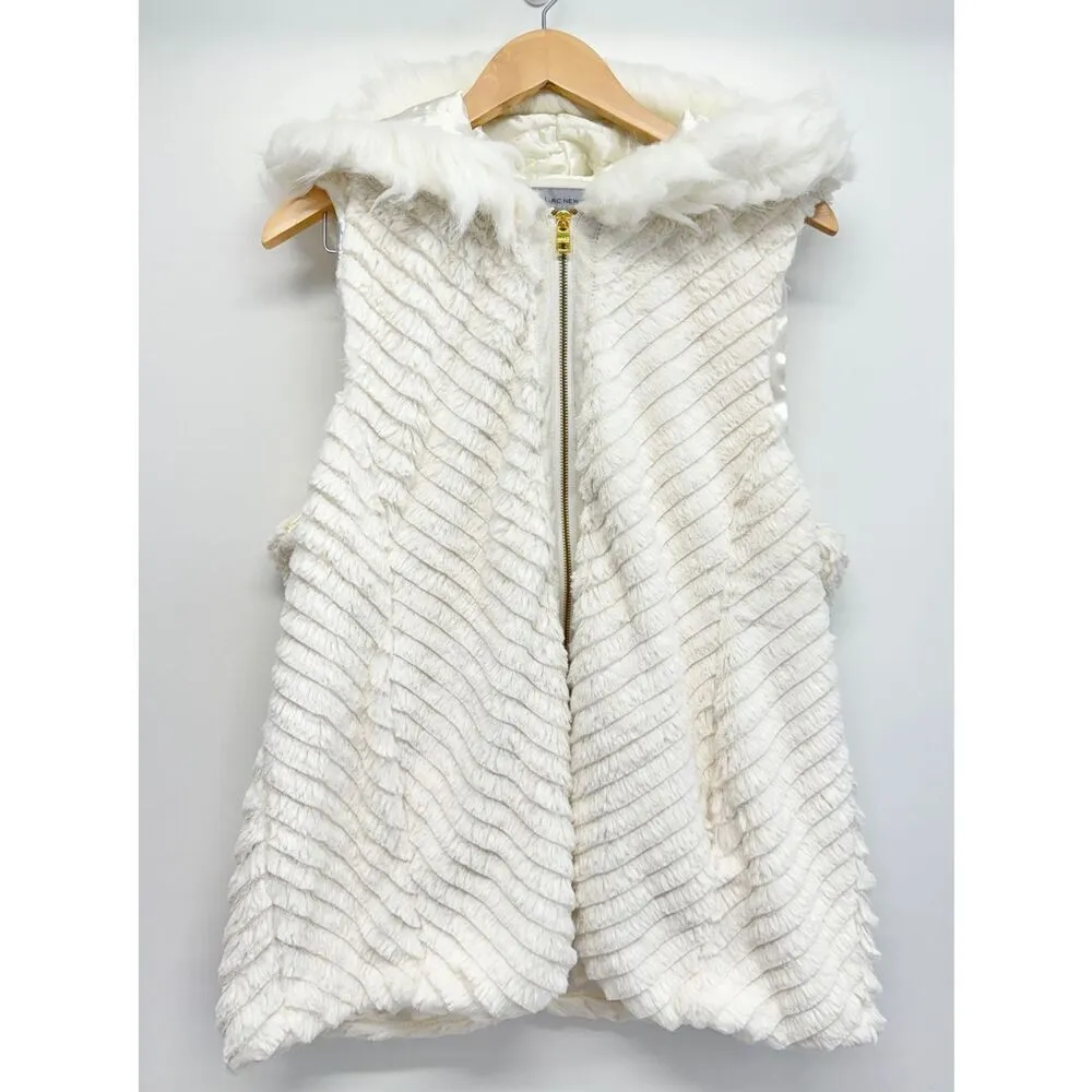Marc‎ New York Vest Size Extra Large White Faux Fur Hooded Full Zip - Image 2