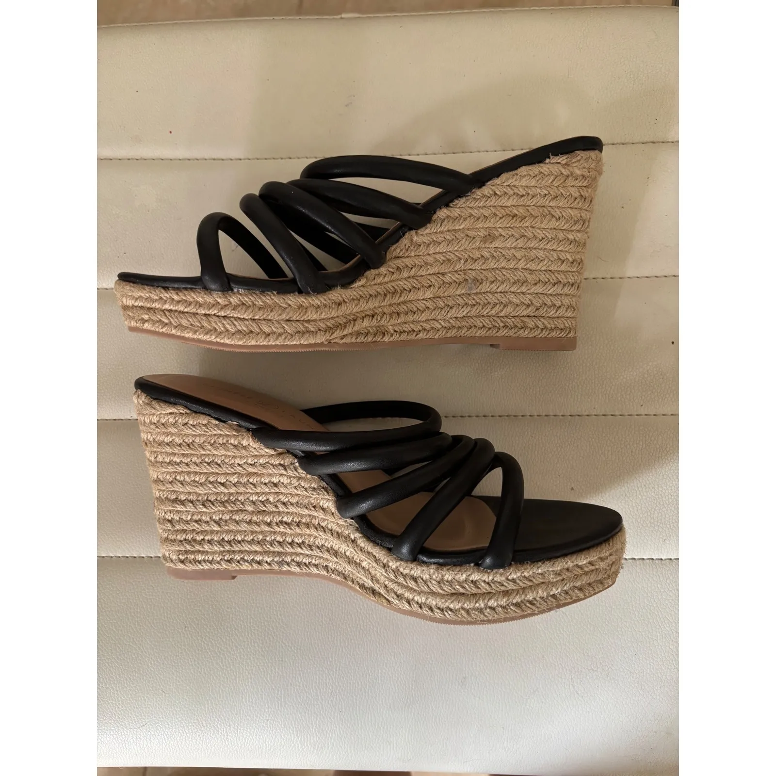 Chinese Laundry Black Leather Strappy Espadrille Wedge Sandals Women 8.5 - Image 7