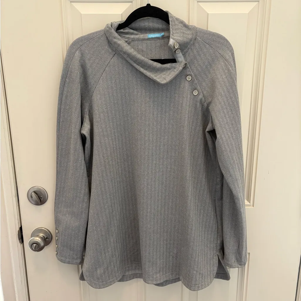 J. McLaughlin Marisa Funnel Neck Fleece Size Large in Gray - Image 2