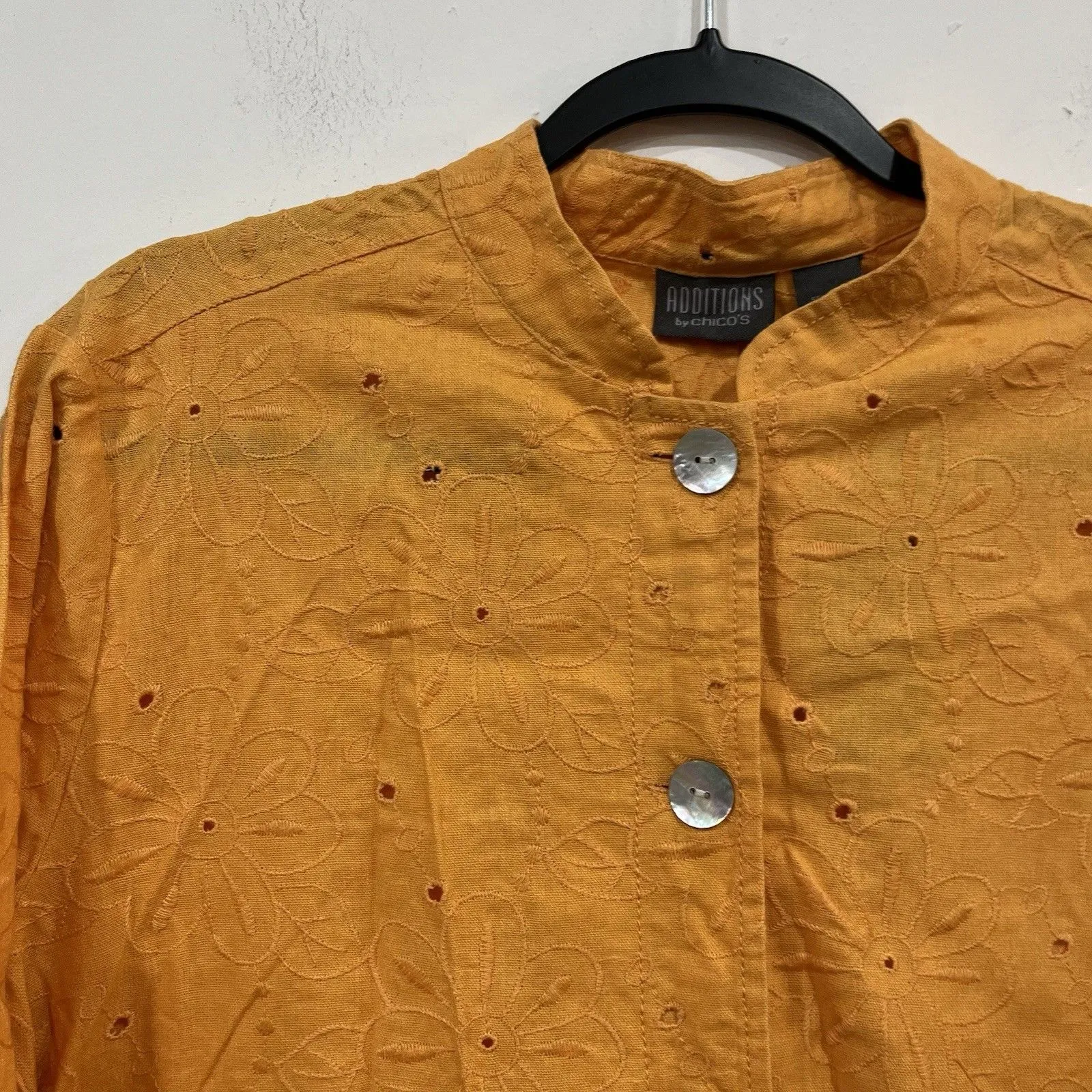 NWT Additions By Chico’s Orange Amici Eyelet Jacket Size 3/ XL Linen Blend - Image 2