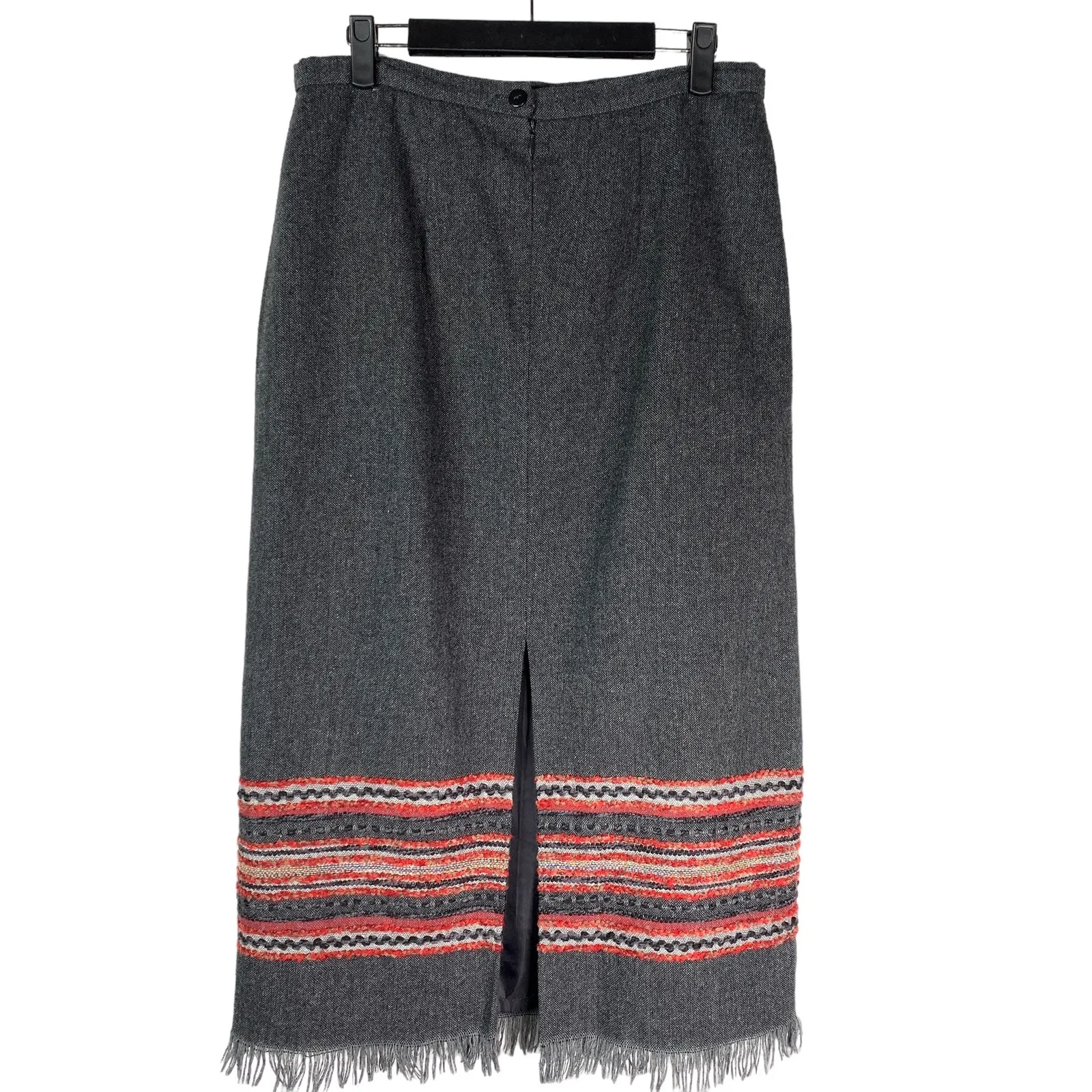 Vintage Y2K Skirt Long Wool Midi Skirt Size 10 P Gray Red Woven Sag Harbor Lined - Image 5
