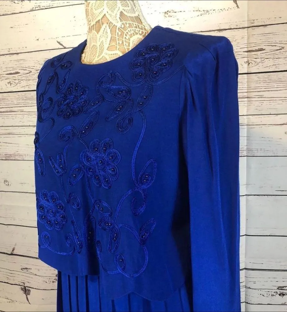 Karin Stevens VINTAGE 90's Blue Embroidered  Dress - Image 6