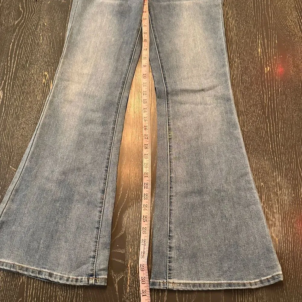 High Rise Flared Jeans Light Blue size 12 22W Stretch Cotton Blend Women - Image 7