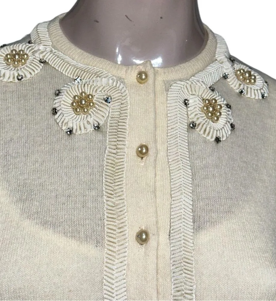 Dalton of America Vintage Size S Ivory Cream Pearl Rhinestone Cashmere Cardigan - Image 7