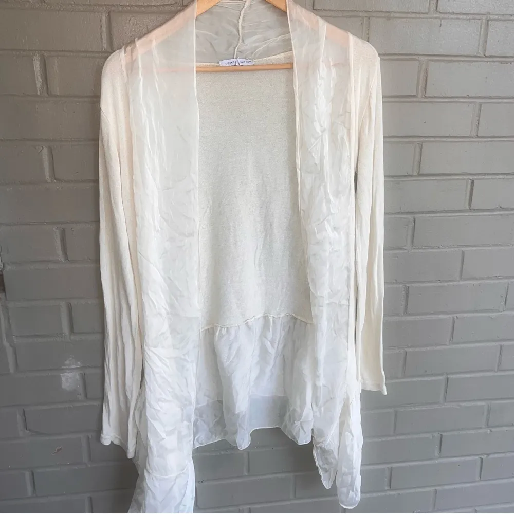 NWT Tempo Paris Beige 100% Silk Ruffle Cardigan Made in Italy S - Image 4