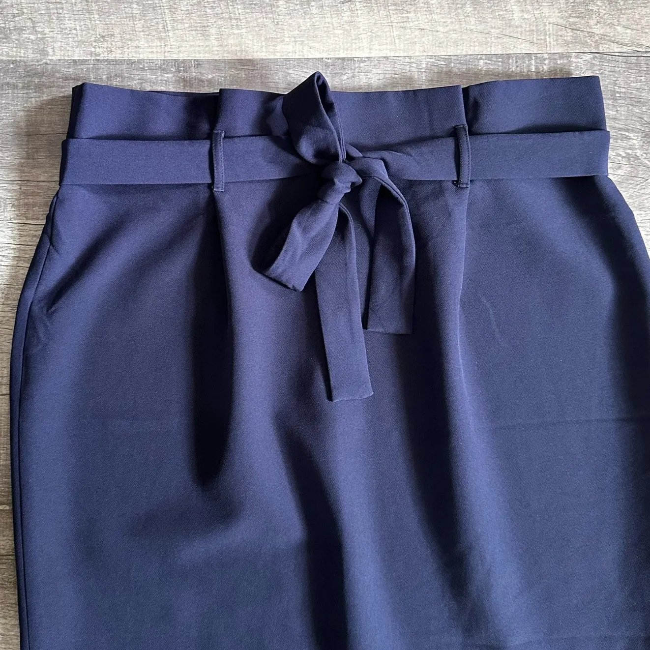 Liz Claiborne Tie Belt A Line Skirt Womens 16 Navy Blue Paperbag Waist Career - Image 3