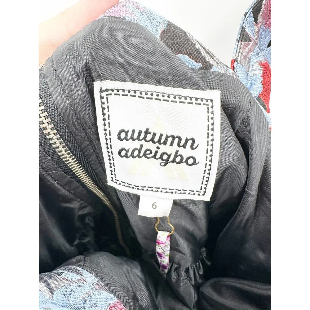 Autumn Adeigbo Gabriella Dress Floral Jacquard Tie Waist Dress Metallic Size 6 - Image 6