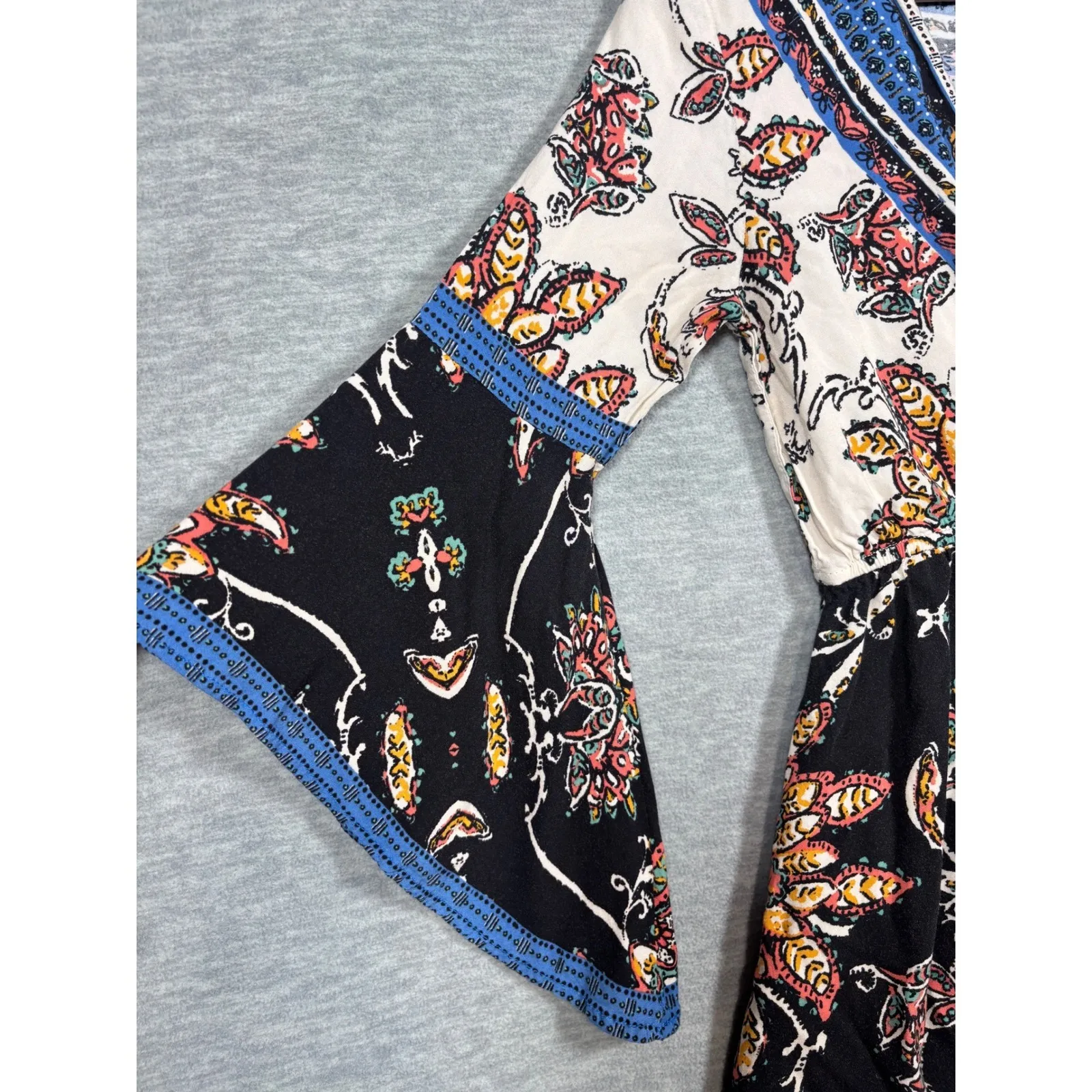 FLYING TOMATO Dress M Boho Floral Faux Wrap Maxi Bell Sleeve High Low Hippy - Image 4