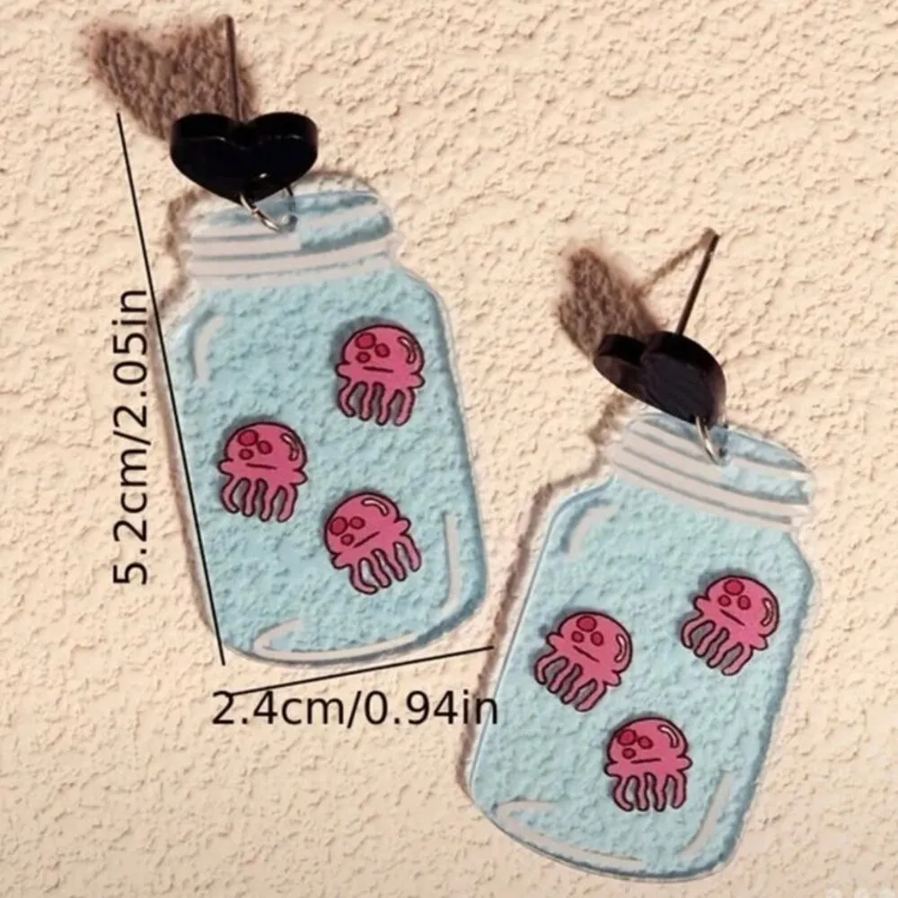 New SpongeBob jellyfish jar jelly acrylic earrings dangle ocean jellyfish fields - Image 2