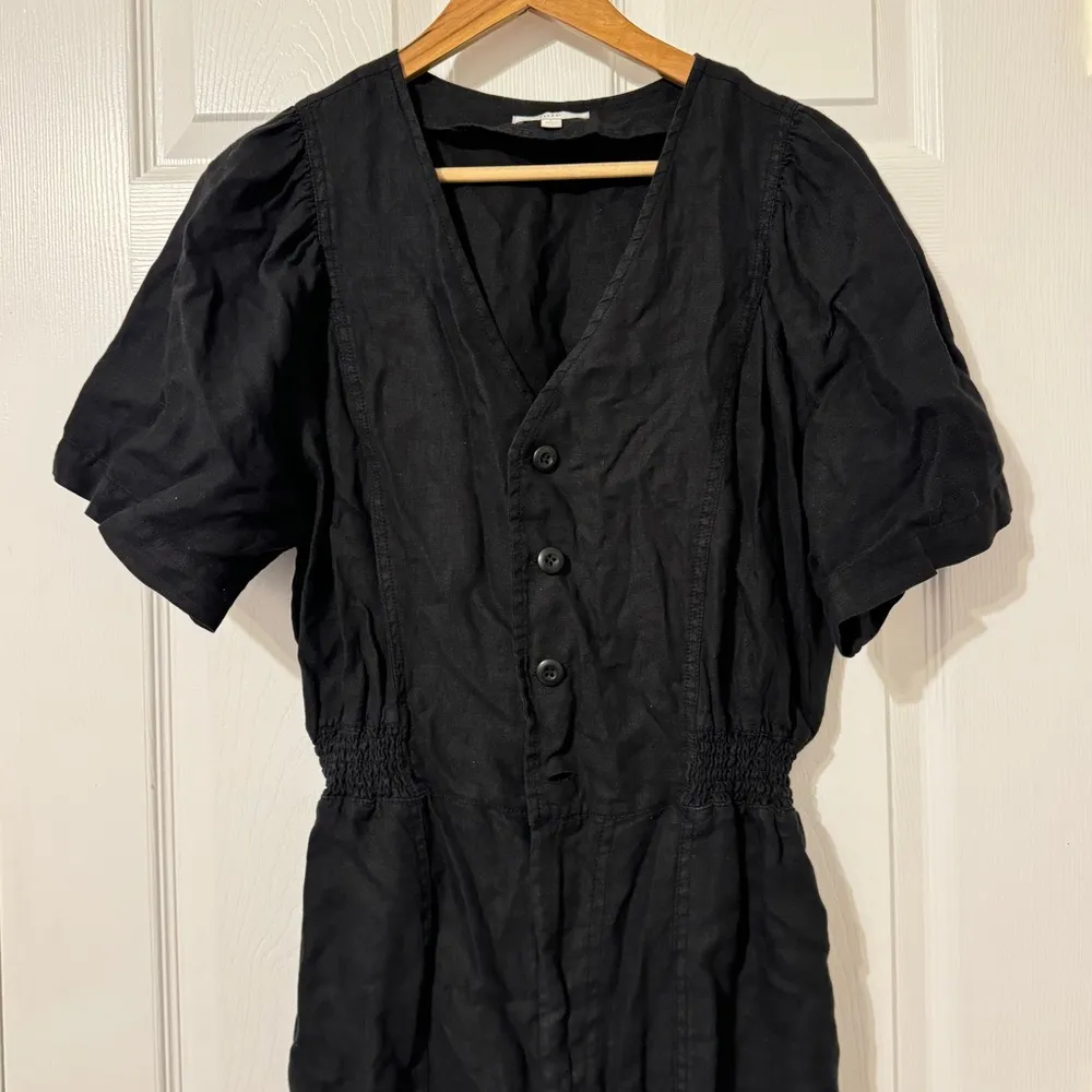 Joie Bramwell Linen Jumpsuit Size Large Black Cropped Smocked Button Lagenlook - Image 3