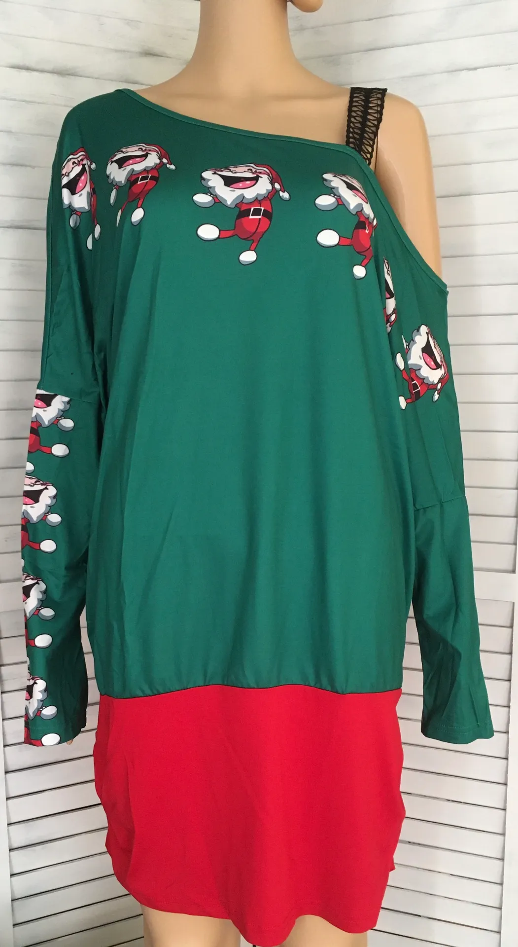 Christmas Cold Shoulder Blouse, XL Green - Image 2