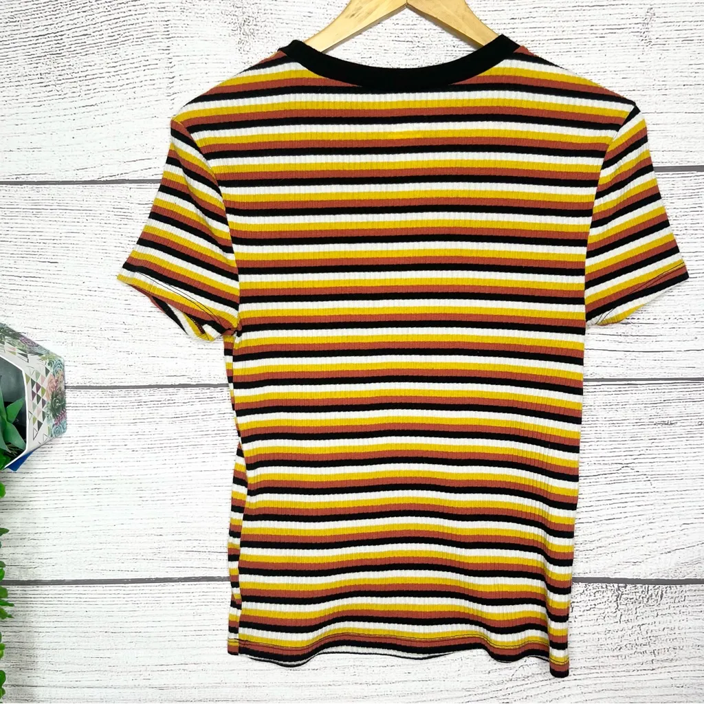 Retro Striped Multicolor Stretch Ribbed Ringer Tee T-Shirt Top Size Large 11/13 - Image 5