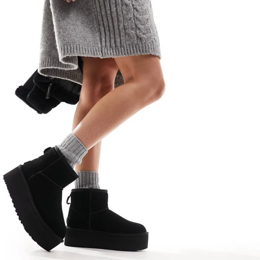 UGG Classic Mini Platform Boots In Black - Image 3