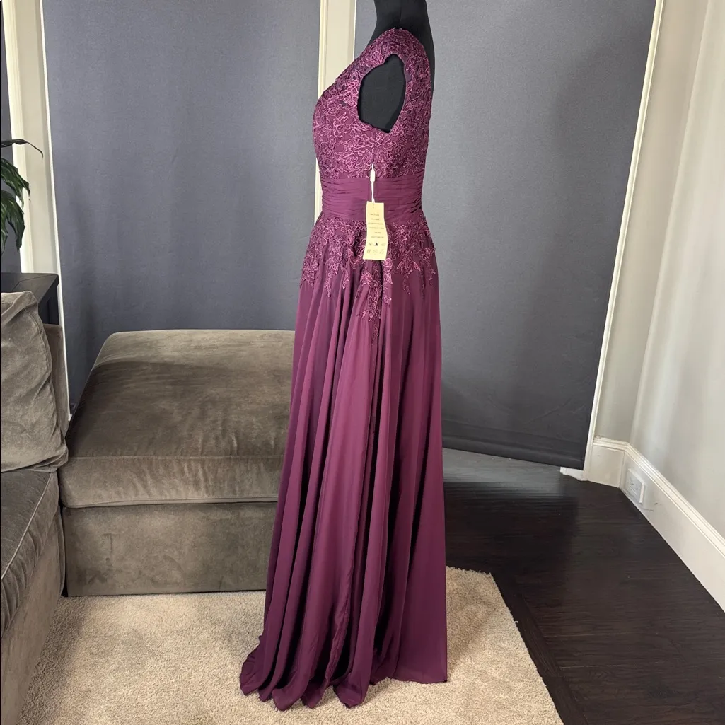 Women’s Chiffon & Lace Appliqué Full Length V - Image 5