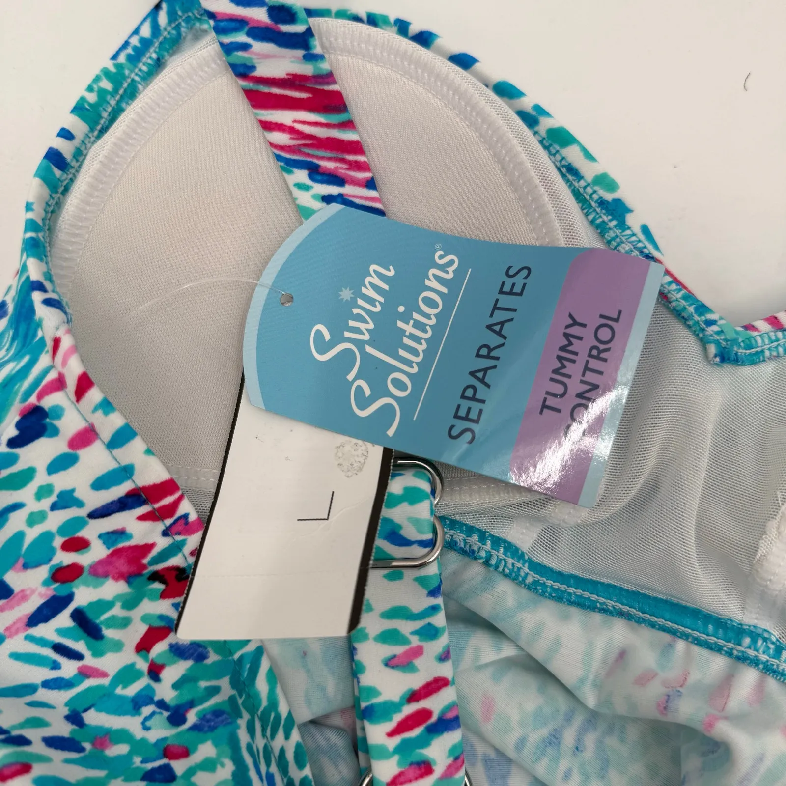 Swim Solutions Tankini Top Size 8 'Fits Up to a D Cup' Triple Tier NWT Blue - Image 6