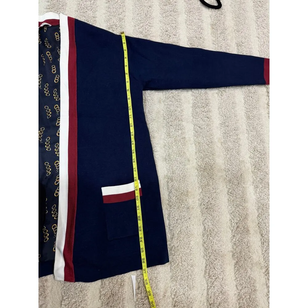 SANDRO paris cardigan aNouchica striped-trim woven sweater collegiate coat navy - Image 8