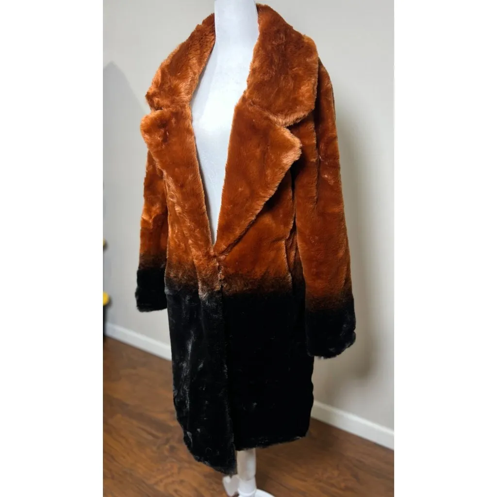 Urbancode London Womens 8 Faux Fur Ombre Coat Chestnut Black Longline Jacket Size M - Image 4