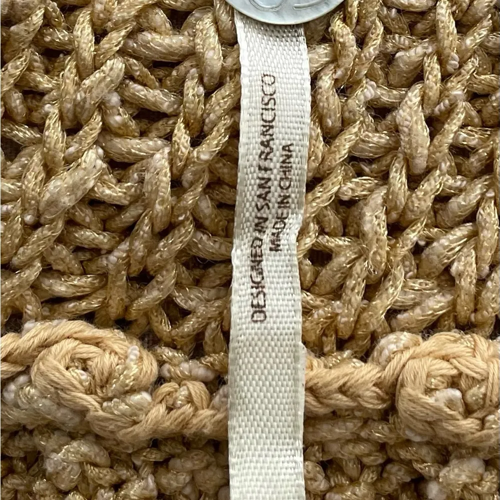 Margaret O’Leary gold tan knit shirt sleeve cardigan with pockets, size L boho - Image 3