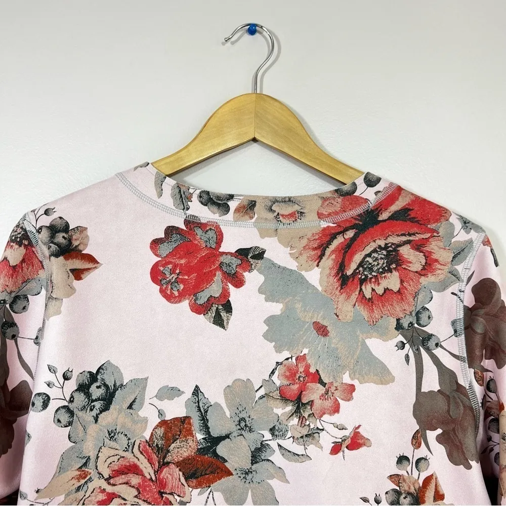 JOAN VASS Floral Blazer Jacket 3/4 Sleeve Faux Suede Open Front Duster M - Image 7