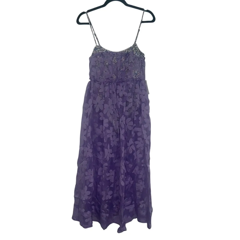 NEW NWT For Love & Lemons Villegas Bodysuit Sheer Floral Midi Dress In Purple - Image 4