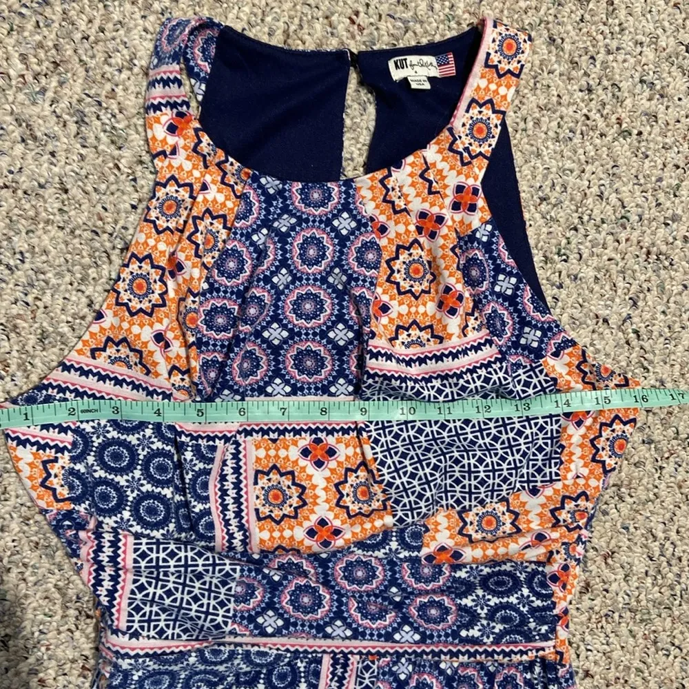 Kut from the Kloth Midi Dress Boho Round Halter Strapless Blue & Orange Size 4 - Image 12