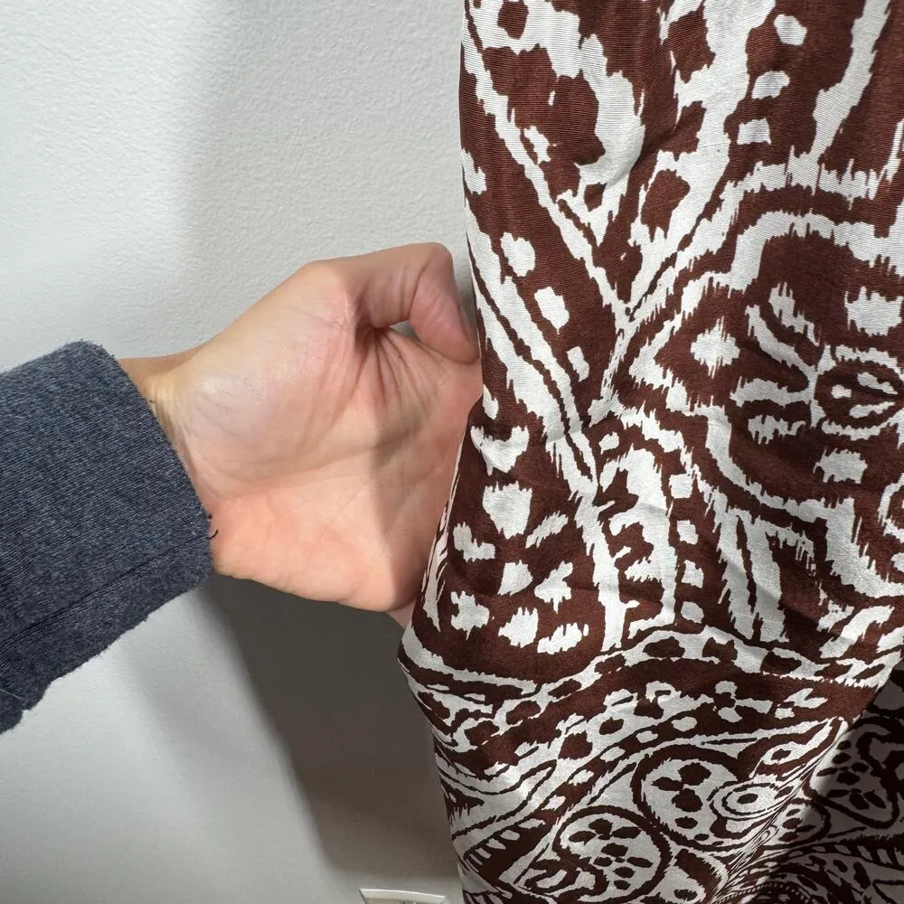 Donna Morgan Dress 14 Brown White Paisley Floral 100% Silk Sheath Preppy Y2K - Image 6