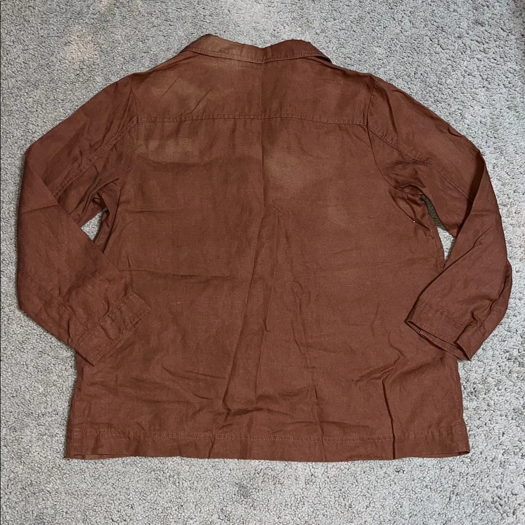 J. Jill Love Linen Longline Blazer Four Button Front Long Sleeve Auburn Brown LP Size undefined - Image 7