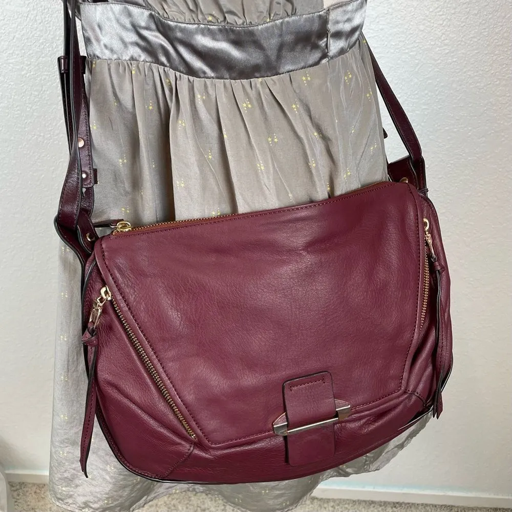 Kooba Leroy hobo crossbody handbag wildberry burgundy red NEW - Image 12