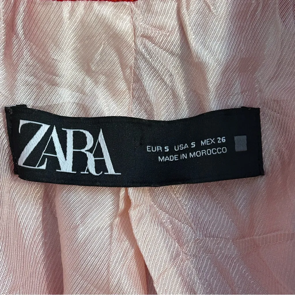 ZARA Double Breasted Blazer Crest Buttons Suit Coat Jacket Vibrant Red Small - Image 6