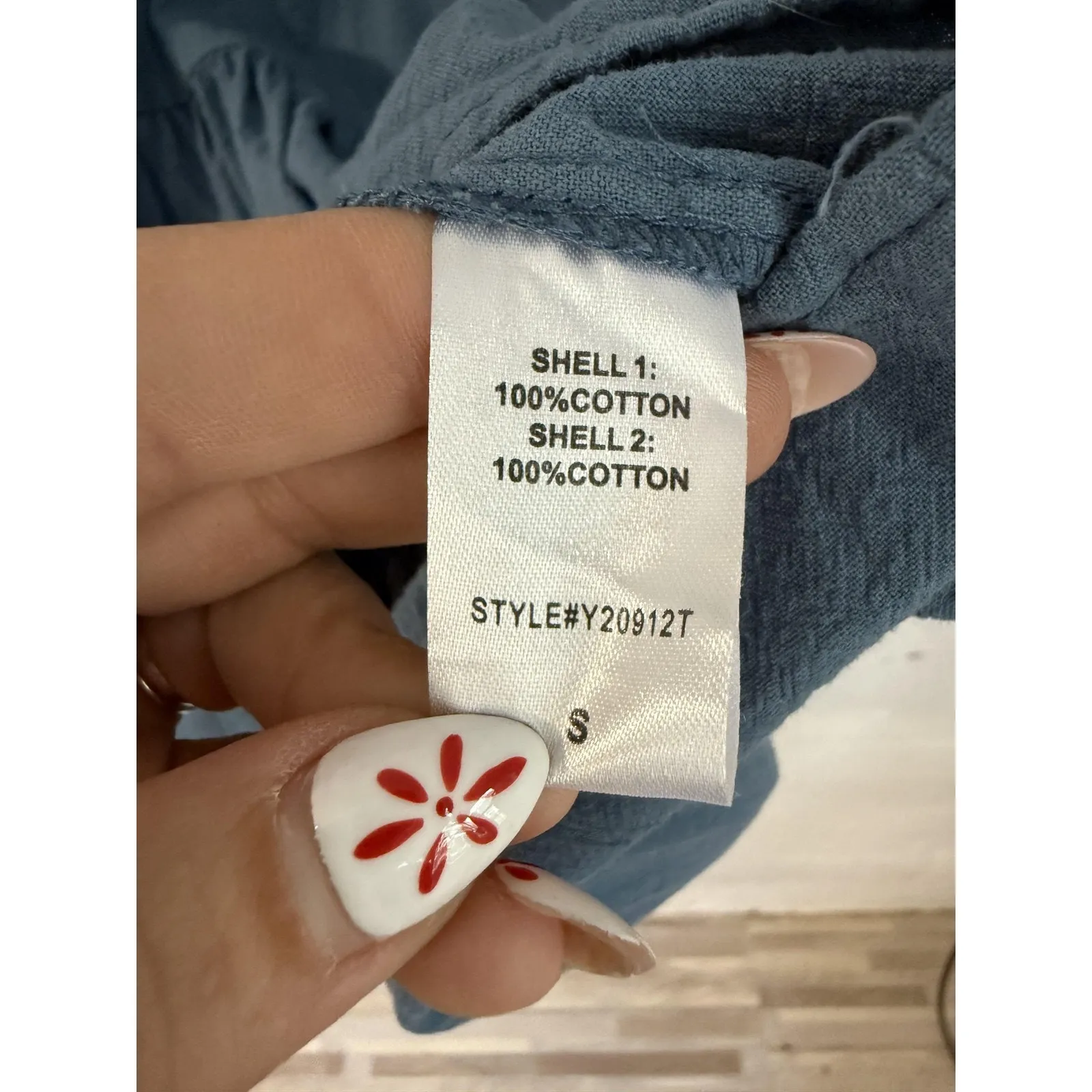 Pomander Place Dress Women's S French Blue Eyelet Collar Puff Sleeve Boho Cotton - Image 7