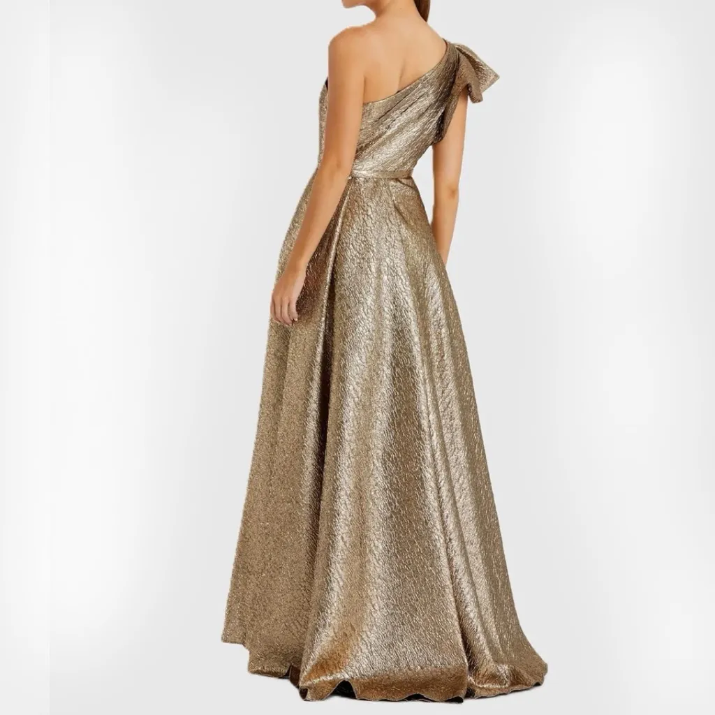 MAC DUGGAL Gold One Shoulder Metallic Ball Gown Lined Pockets Maxi Size 14 - Image 6