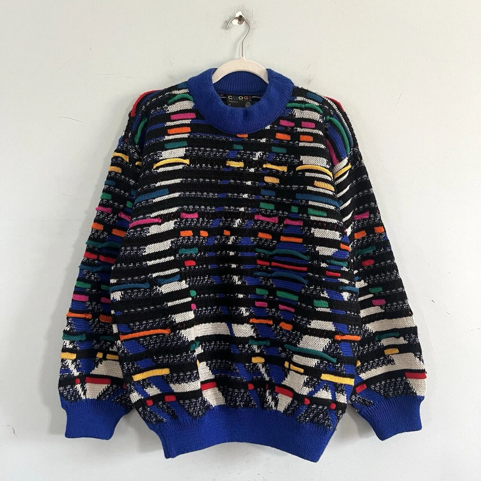 Vintage Coogi 100% Wool Rainbow Textured Striped 90's Crewneck Sweater - Image 2
