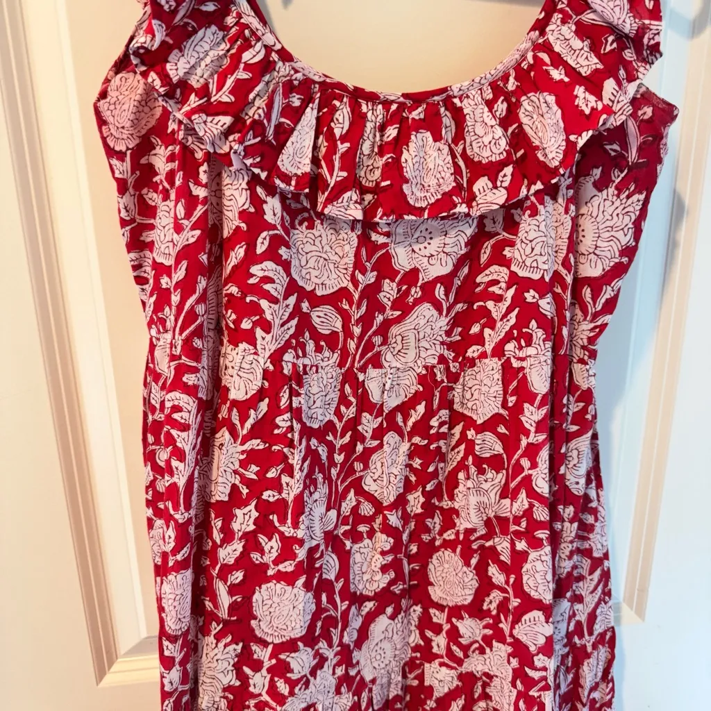 Mille Red Floral Maxi Folk Style Cotton Beach Dress | S - Image 3