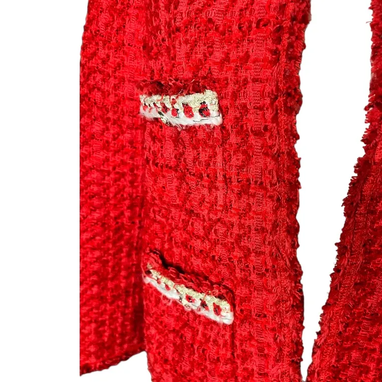 Zara Woman Red Tweed Bouclé Blazer Jacket,Parisian Chic, Statement Piece M - Image 3